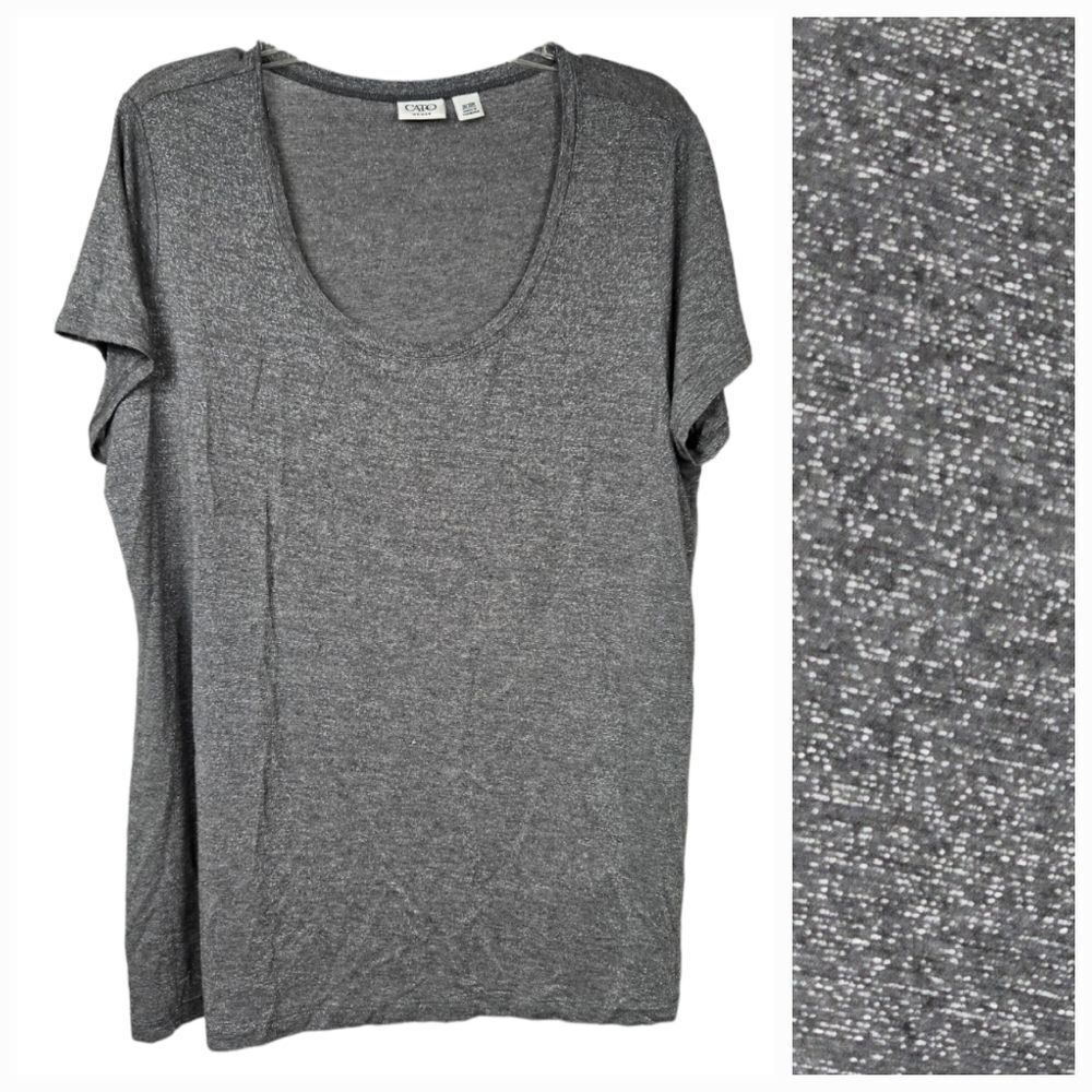 Cato Plus 18/20 Gray Metallic Shimmer Scoop Tee Soft Short Sleeve T-shirt Top
